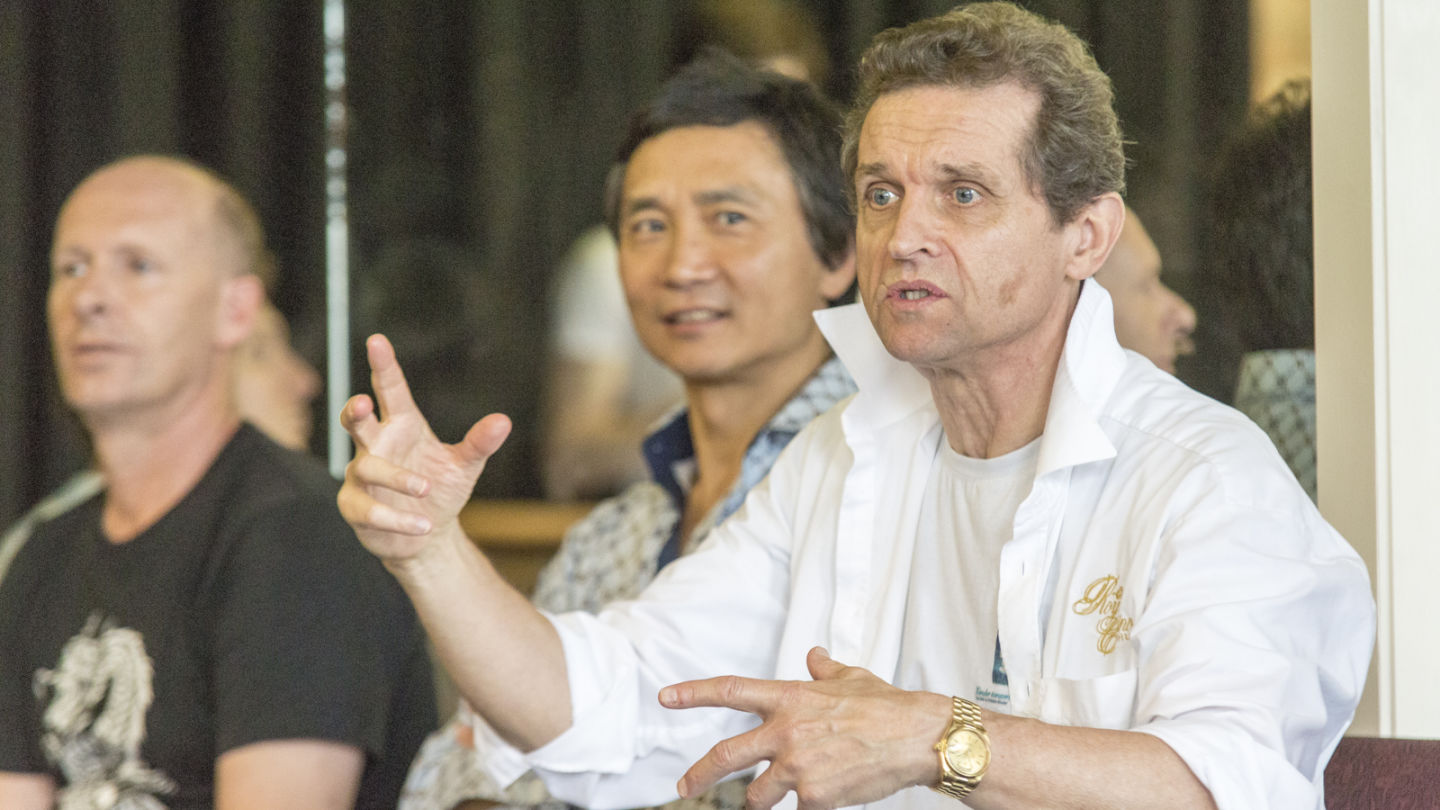 Li Cunxin and Peter Schaufuss in the studio for La Sylphide rehearsals in 2015. Photo by Christian Tiger